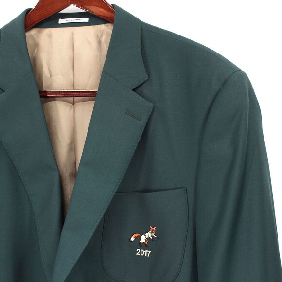 Peter Millar Dark Green Wool Sport Coat 50T Embroidered 2017 Fox Blazer masters - Picture 2 of 7